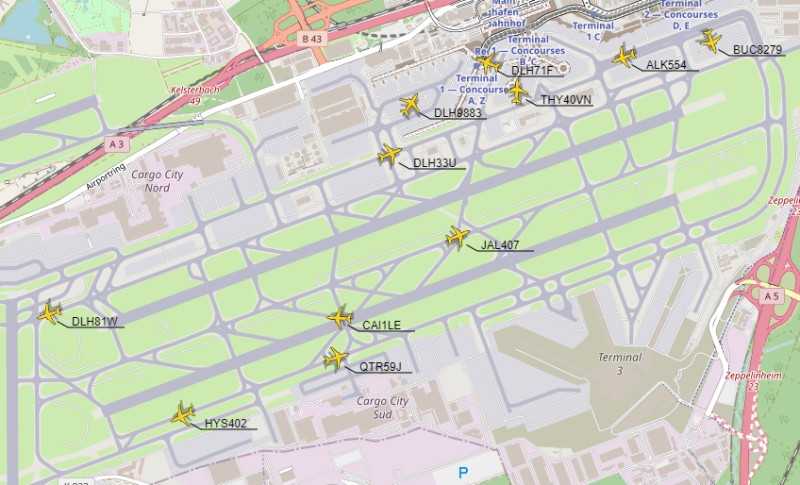 Frankfurt Airport Live Airplane Tracking using Mappa.js